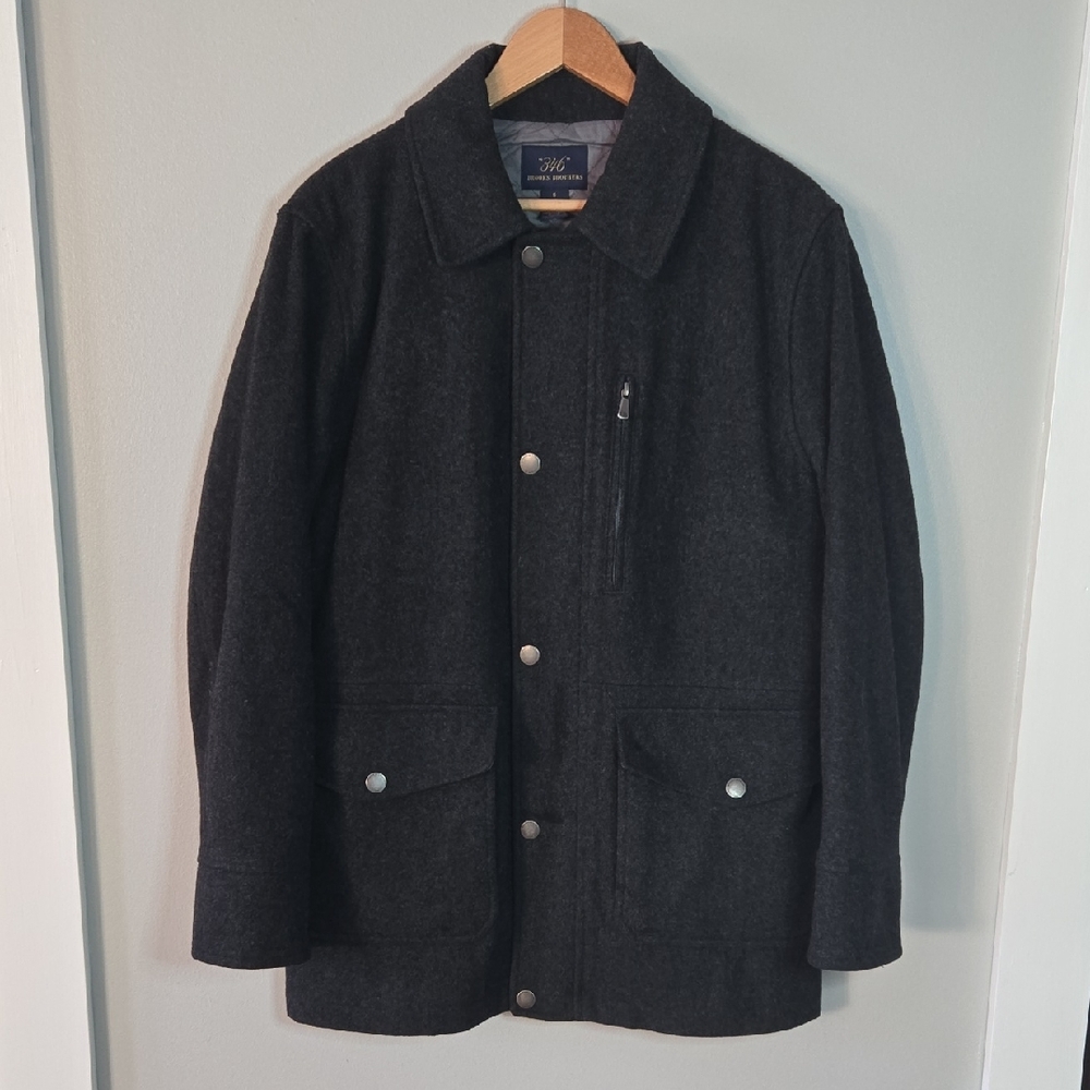 Brooks Brothers 346 Men's Small Charcoal Wool Zip/Snap Pea Coat Jacket